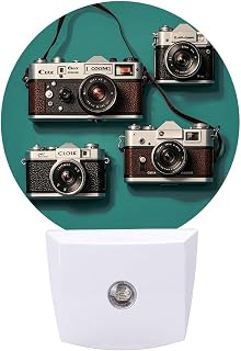 Retro Cool Camera Collection Night Light Plug-in Wall Smart LED Nightlights with Soft Glow for Bedroom, Bathroom, Hallway Dusk to Dawn Sensor Energy Efficient Wall Outlet Lamp for Home Safety