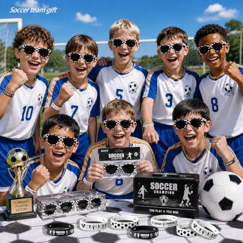 Image of 24 Pack Soccer Party Favors, 12 Soccer Sunglasses and 12 Wristbands, Soccer Goodie Bag Stuffers, Team Gifts, Birthday Party, Game Day Photo Props & Daily Styling for Kids Teens Adults (Soccer Theme)