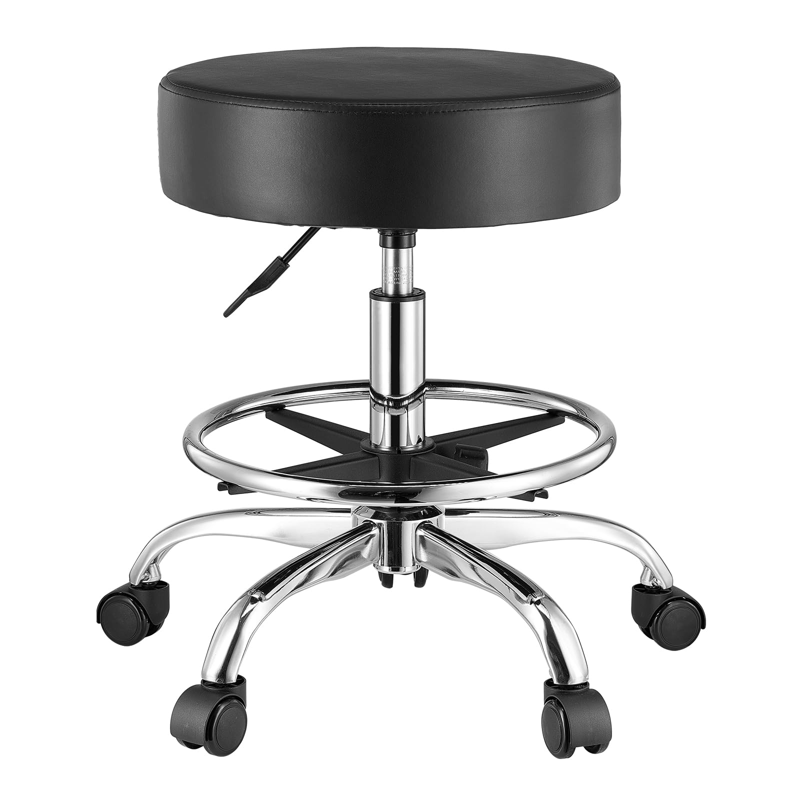 VEVOR Sattelhocker Rollhocker 204 kg belastbarer höhenverstellbarer (55-71 cm) Drehhocker Arbeitshocker mit Rückenlehne & Fußstütze, PU-Leder-Drehsattelstuhl für Salon Spa Massage Klinik Schwarz