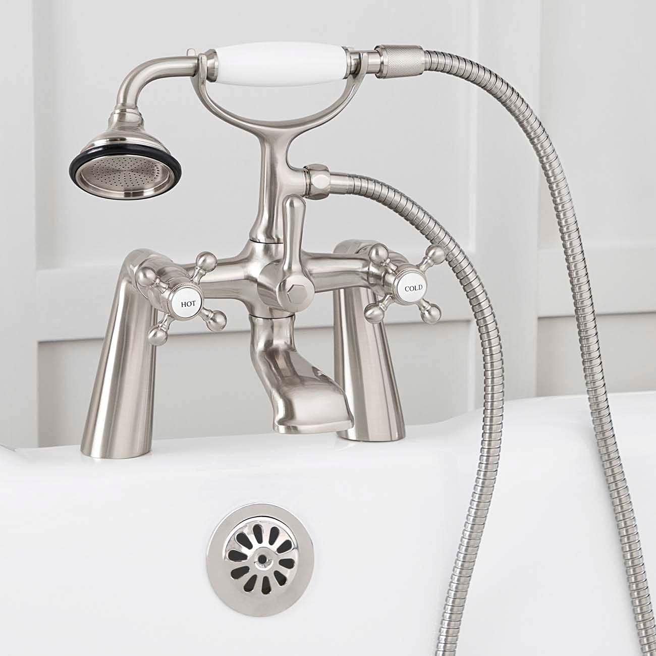 Vintage Tub & Bath Mason Hill Collection Clawfoot Tub Deck Mount English Telephone Faucet with Handshower