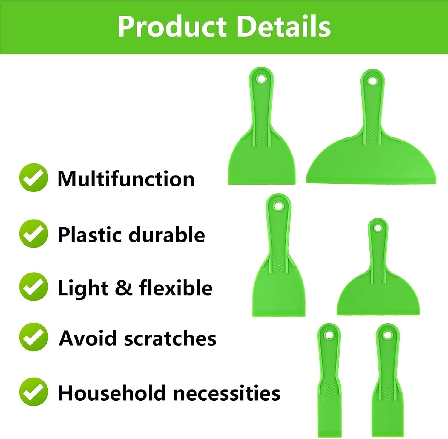 Plastic Putty Knife 4set 6pcs/set Green Plastic Putty Scrapers - For Spackling Patching Wallpaper & Car Paint