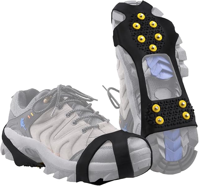 Azarxis Walk Traction Ice Cleat Spikes Crampons with 10 Spikes Snow Grips Stretch Footwear Traction for Walking, Jogging, Climbing, Hiking on Snow and Ice