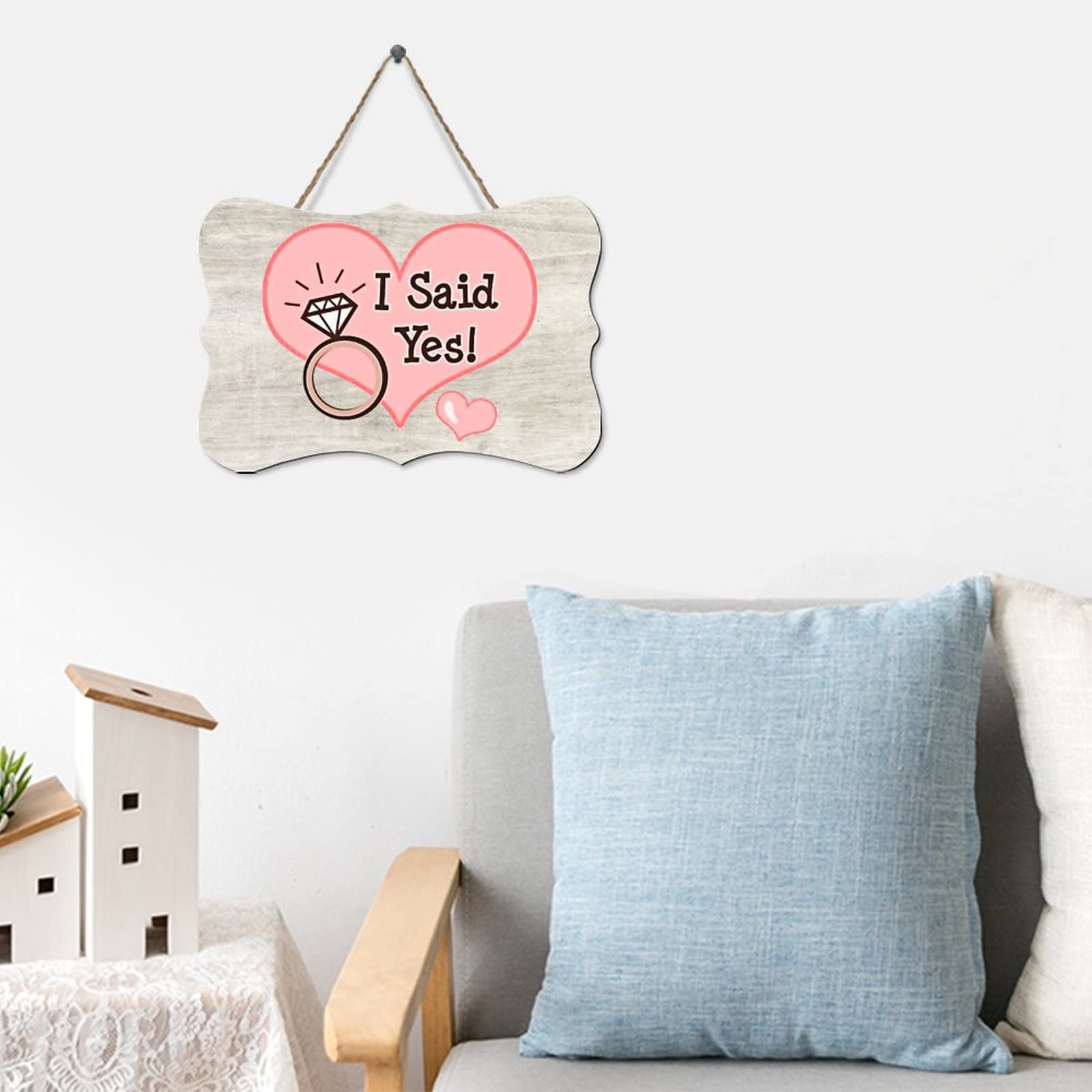 Blulu Verlobungsschild „He Asked She Said Yes“ – 2-teilige Rustikale Wanddeko Aus Holz, 25x13 Cm