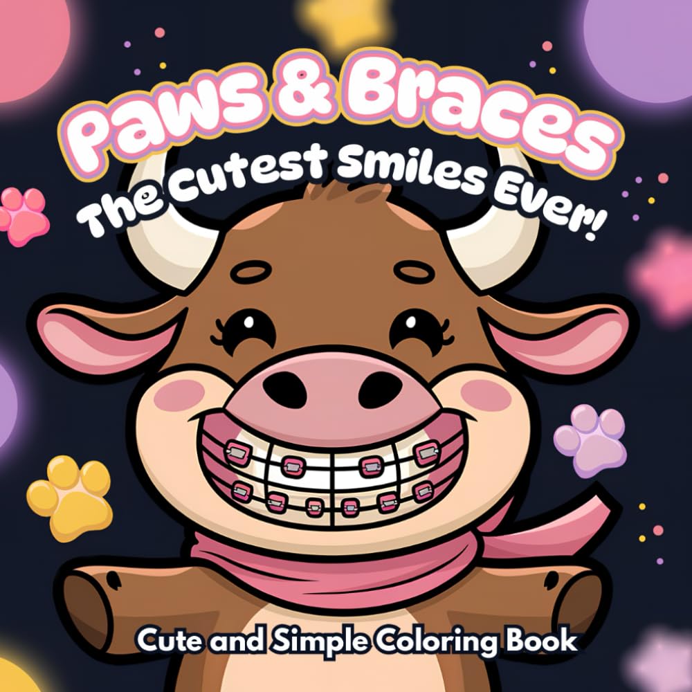 Paws & Braces - The Cutest Smiles Ever!: Cute and Simple Coloring Book for Kids, Teens, and Adults