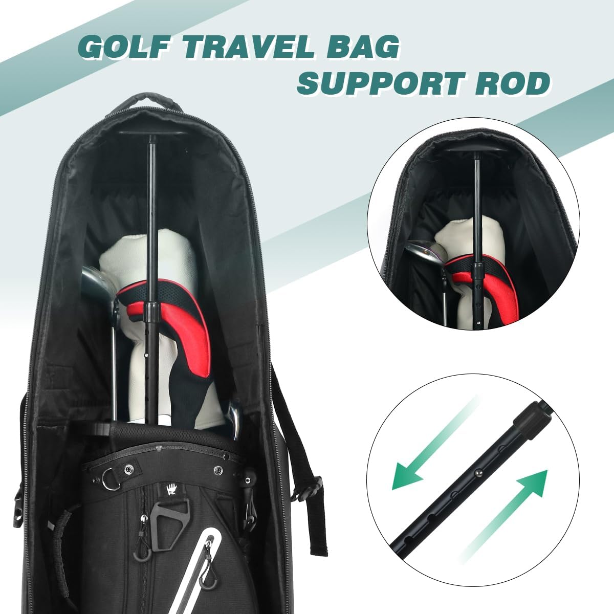 Golf Travel Bag Support Pole, Golf Travel Cover Protection System