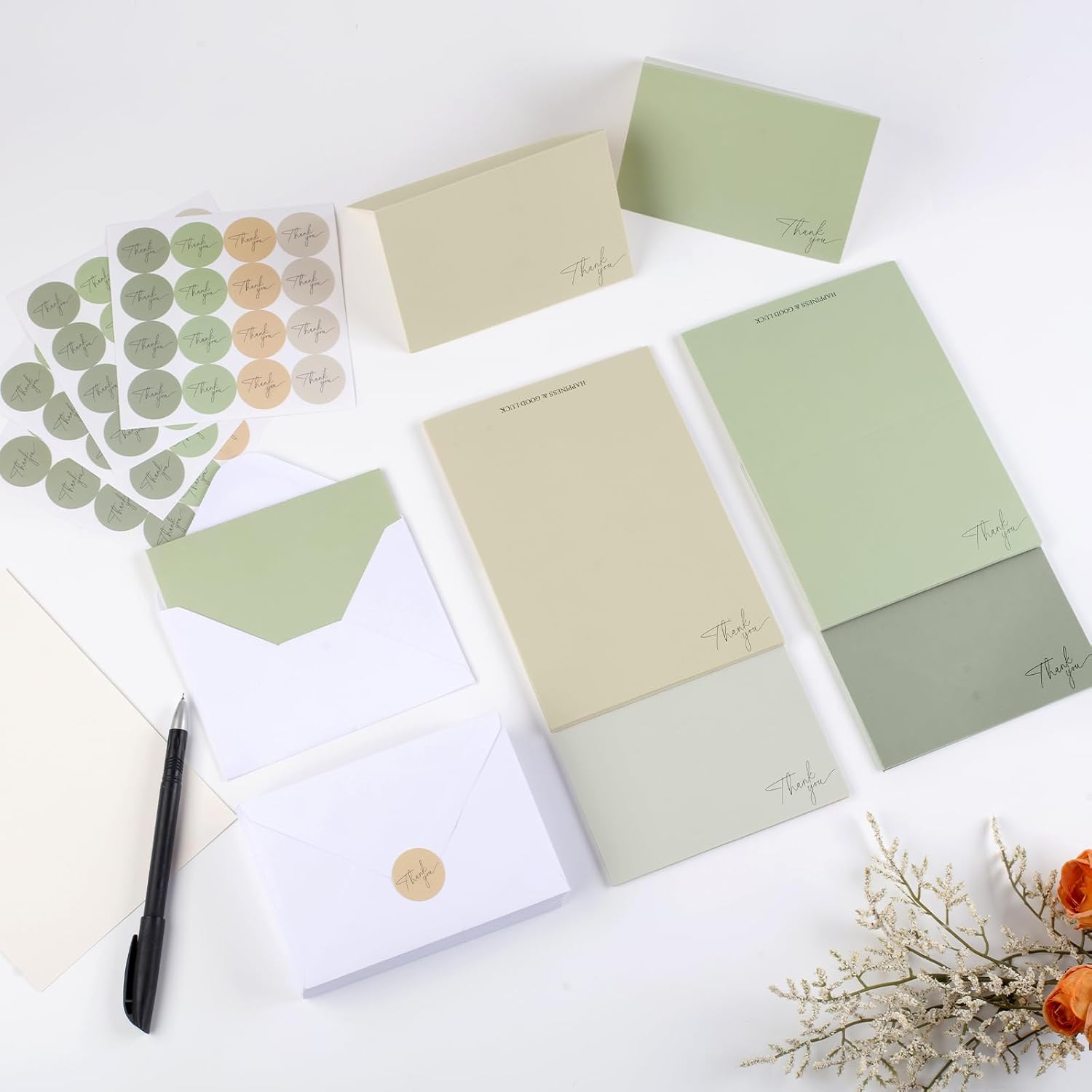 AZUREAL Thank You Cards with Envelopes 52P, 3.5x5 In Thank You Notes with Envelopes Set and Matching Stickers, Blank Cards for Wedding, Bridal, Baby Shower, Graduation, Business (Morandi Color) - Image 3