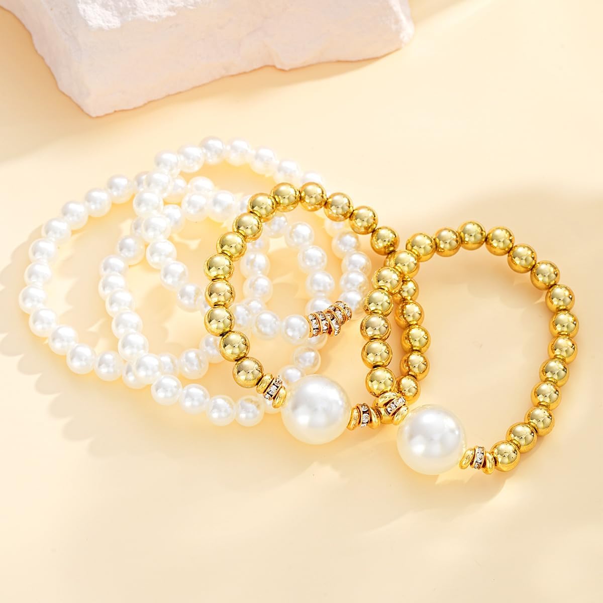 Gold Pearl Bracelet for Women Dainty Gold Beaded Bracelets Stackable Stretch Bead Ball Jewelry Gifts for Women - Image 6
