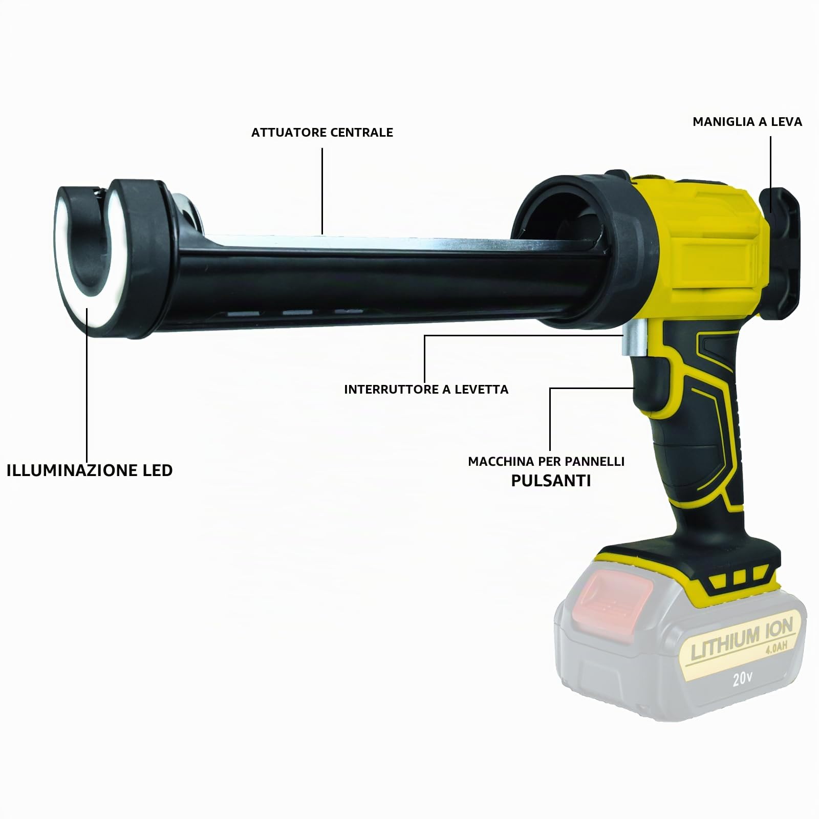 Pistola a cartuccia a batteria per DeWalt 20V Max con luce LED e 4 velocità regolabili Per riparare le piastrelle del pavimento e sigillare i piani di lavoro della cucina (Batterie non incluse)
