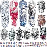 CUTELIILI 3D Watercolor Temporary Sleeve Tattoos for Adults, Waterproof Realistic Tattoo Stickers for Women Men,Flower Skull Rose Wolf Tiger Eagle Animal Designs for Parties, Festivals, Halloween
