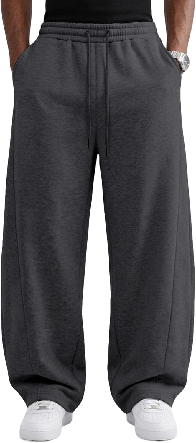 Men's Baggy Sweatpants Fleece Wide Leg Lounge Joggers with Pockets