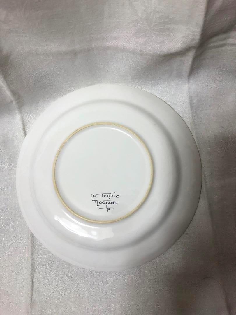 南フランスのMustier焼の手書き花リムプレート245cm