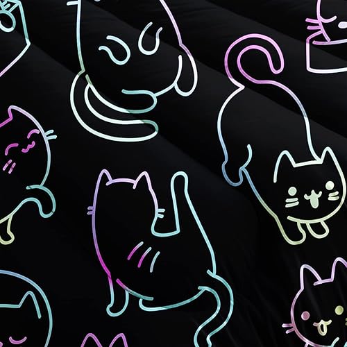 Miniatura 3 de AILONEN Juego de ropa de cama con diseño de gato de línea degradada, tamaño individual, juego de edredón multicolor con siluetas de gato para niños