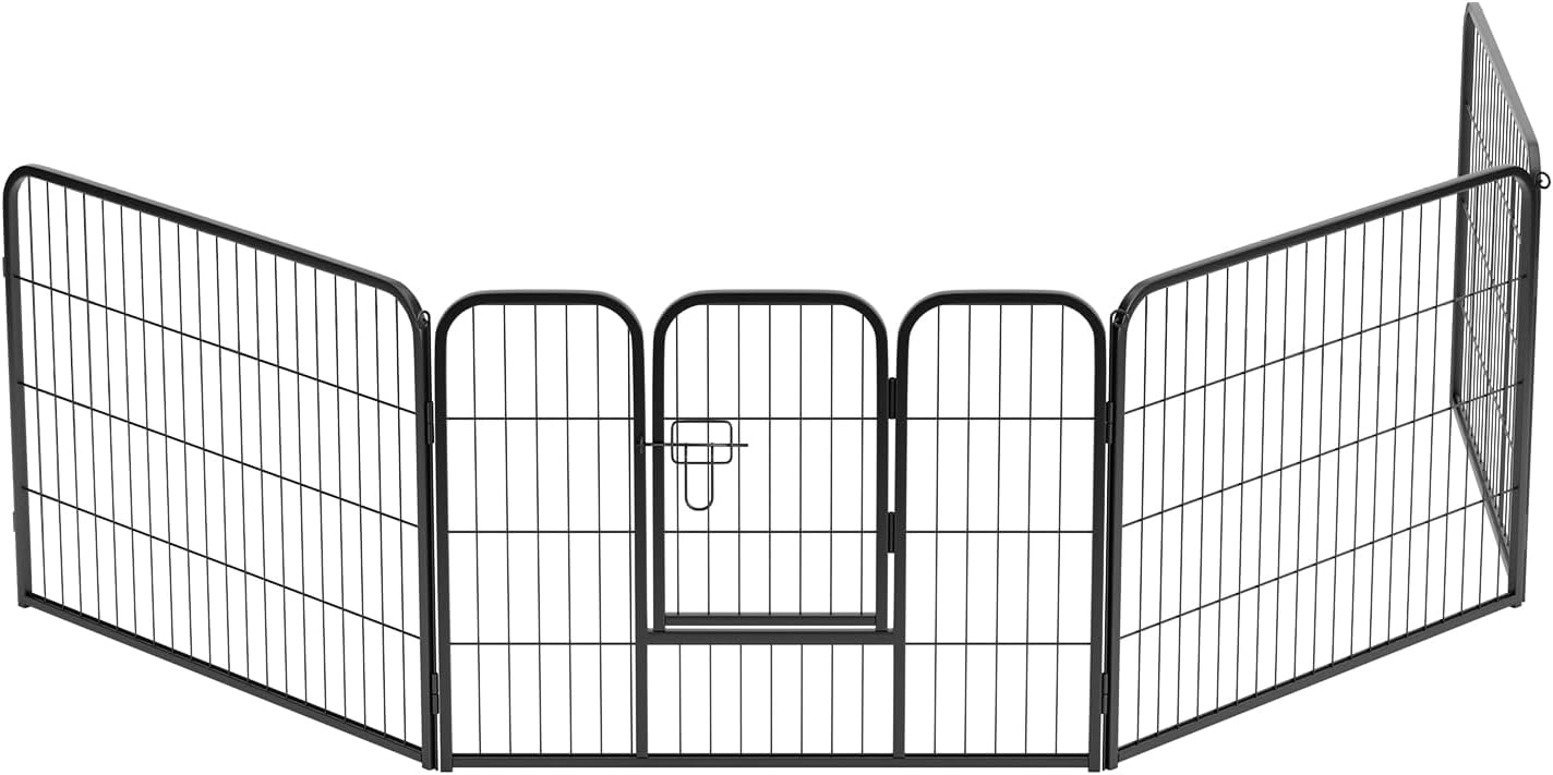BLKMTY 24" Dog Playpen, Heavy Duty Dog Playpens, 6 Panels Metal Pet Enclosure for Indoor/Outdoor Dogs Fence Cage Fencing Doggie Rabbit Outside Fences with Door Fence Dogs Exercise Pen Crate, Black