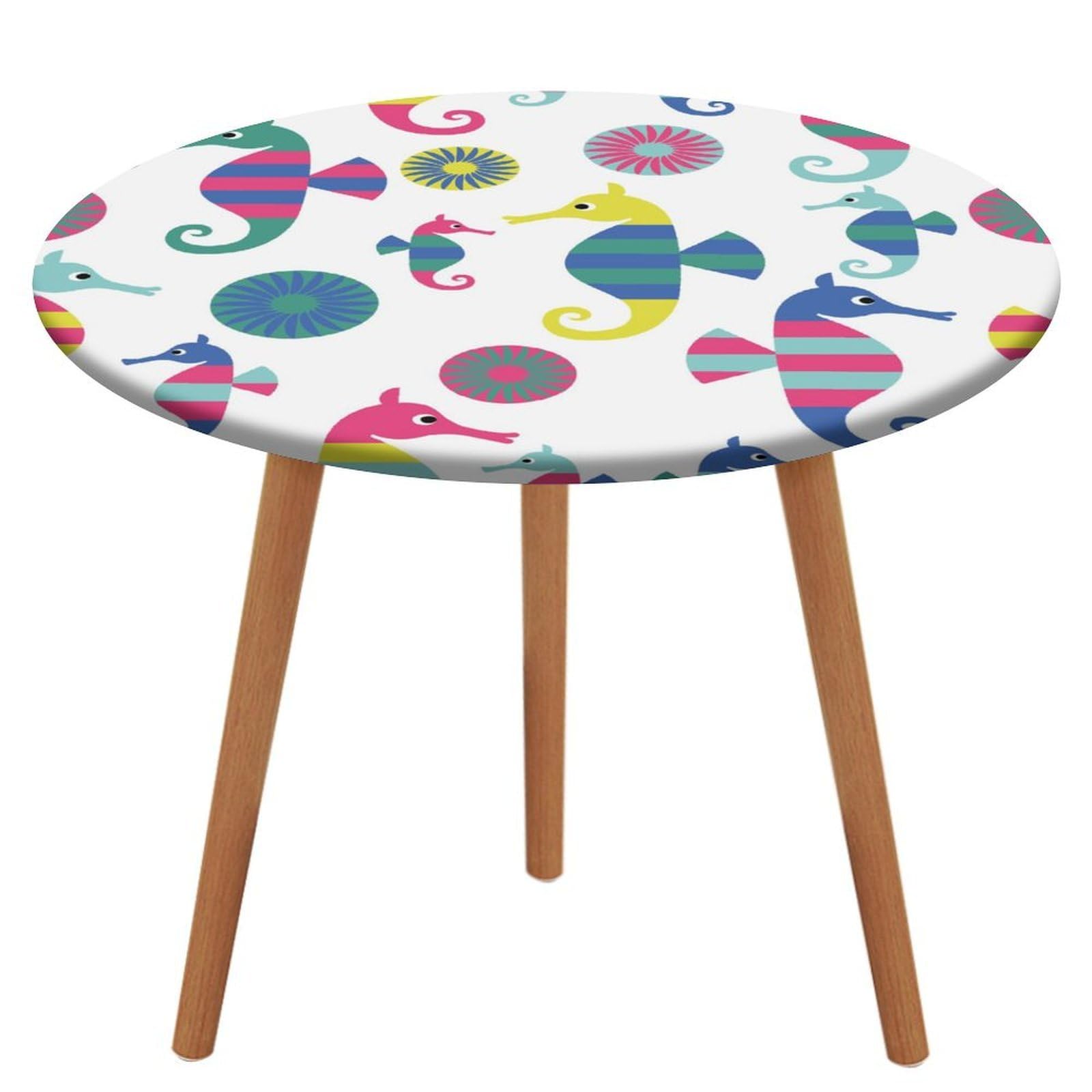 Colorful Seahorse Round Tablecloth Table Protector Cover For Dinning Room Kitchen Picnic Party