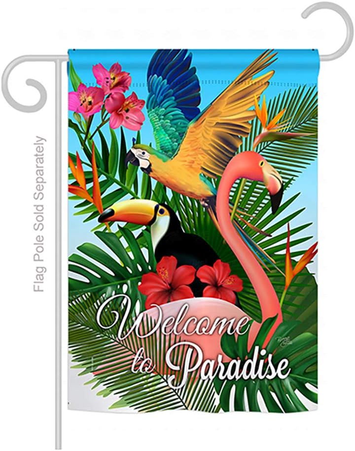 Tropical Bird Paradise Garden House Flags Set Summertime Ocean Beach Seashells Pineapple Outdoor Summer Aloha Small Decorative Gift Yard Banner Made In USA 28 X 40