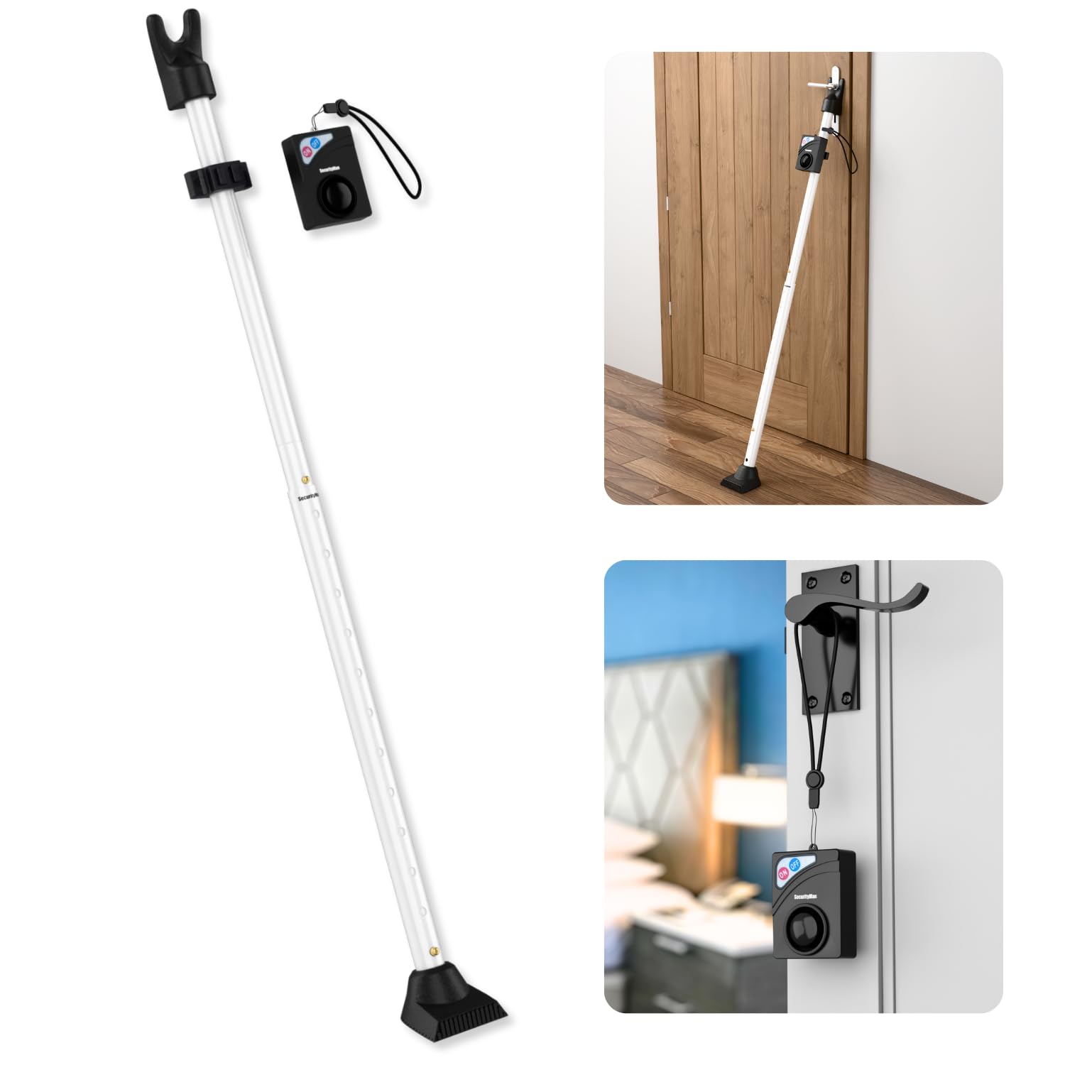 Securityman Door Security Bar with Alarm (Detachable) - 120dB Siren Door Stopper Alarm - Adjustable Jammer & Patio Bar - Strong, Withstands 400lbs - Home Protection