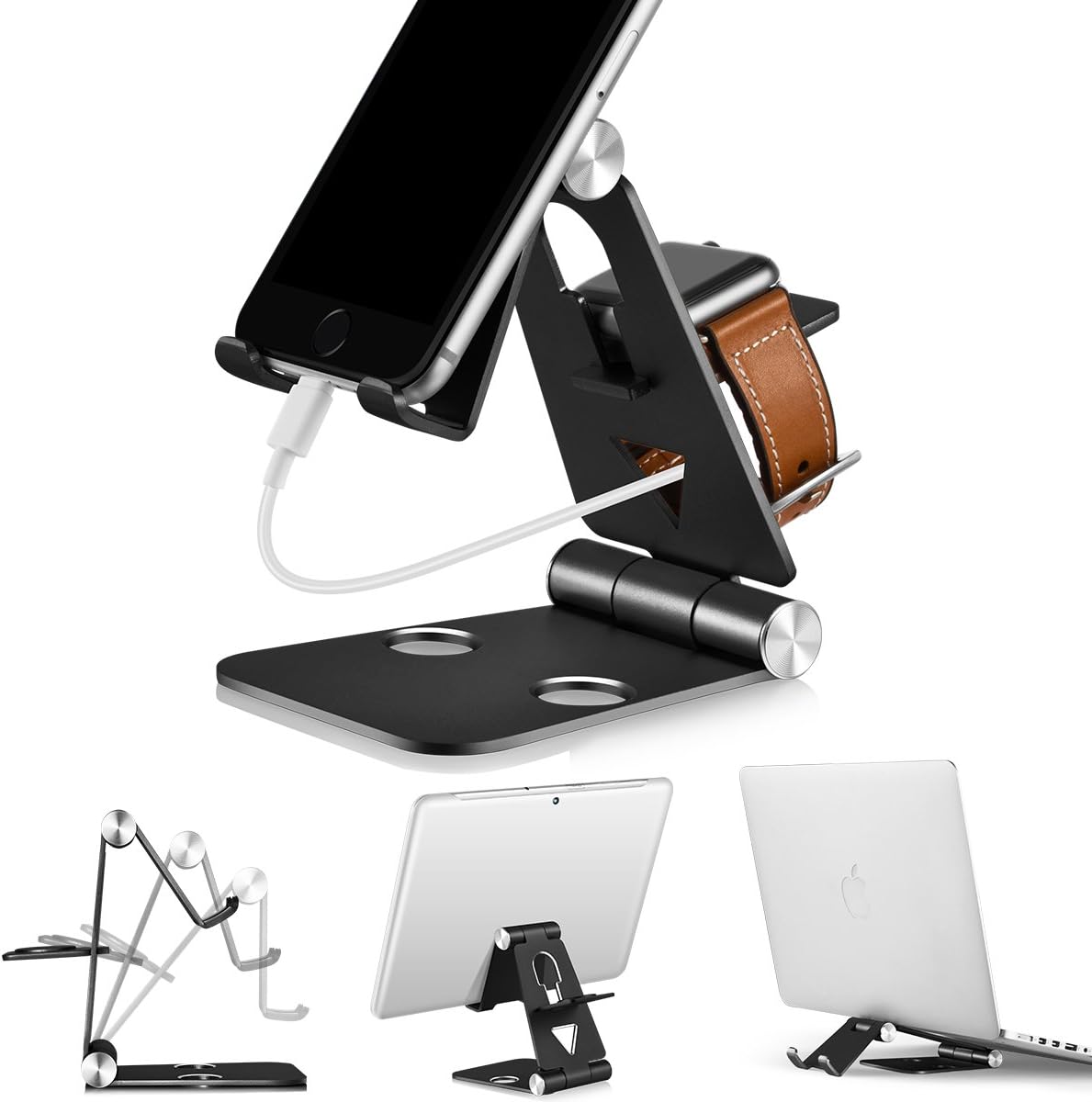 FD07065665 3in1 Phone Stand | Foldable Cell Phone Stands for Apple Watch Stand | Portable Phone Holder Stand | Desktop Charging Dock | Cradle/Mount for iWatch iPhoneX, 8 7 6s Plus 8s c, Android