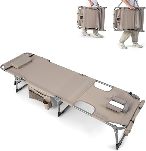 Goplus Silla de bronceado, silla plegable de playa al aire libre con agujero para cara y brazo, correa de transporte, almohada, bolsillo lateral,