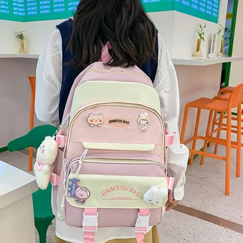 Miniatura 3 de Mochila kawaii de 5 piezas para la escuela, mochila estética kawaii, suministros escolares Kawaii, conjunto de mochila con accesorios, Verde