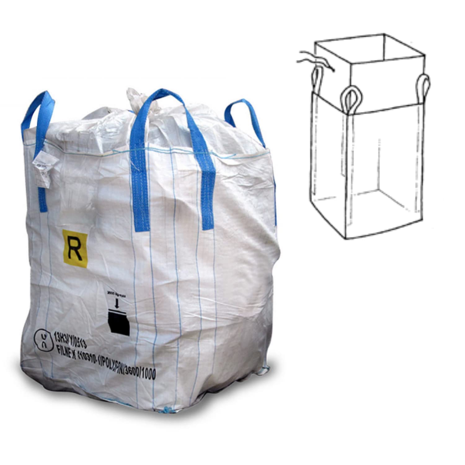 10 Big Bag Rifiuti Pericolosi “R” 90x90x120 Portata 1500kg, Sacchi Per Macerie, Big Bag Ideali Per Trasporto E Stoccaggio, Sacchi Per Foglie, Cesta Per Montacarichi,Tessuto Omologato UN 13H3/Y