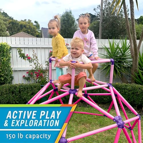 Image of Eezy Peezy Climber with Top - Active Indoor Outdoor Play Set Climbing Dome Equipment Toys - Fun for Kids Ages 3 to 6 Years Old, Pink