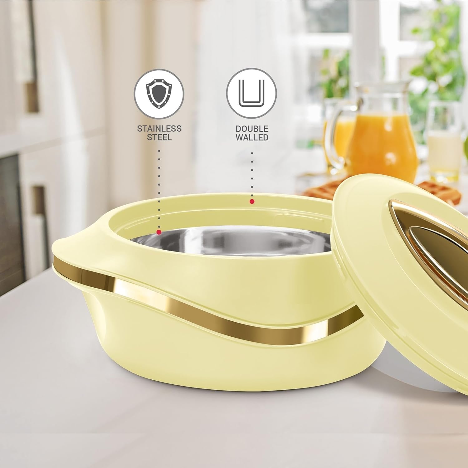 Pearl Casserole set Inner Stainless Steel Keeps Food hot & Fresh Chapati, Roti, Biryani Kitchen Item Set of 1 Jumbo Casserole (1500 ml) white