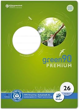 Staufen 040782026 Green notebook, ruling 26, DIN A4, 16 sheets, 90 g/m2, 5 mm, squared with margin, 1 piece.