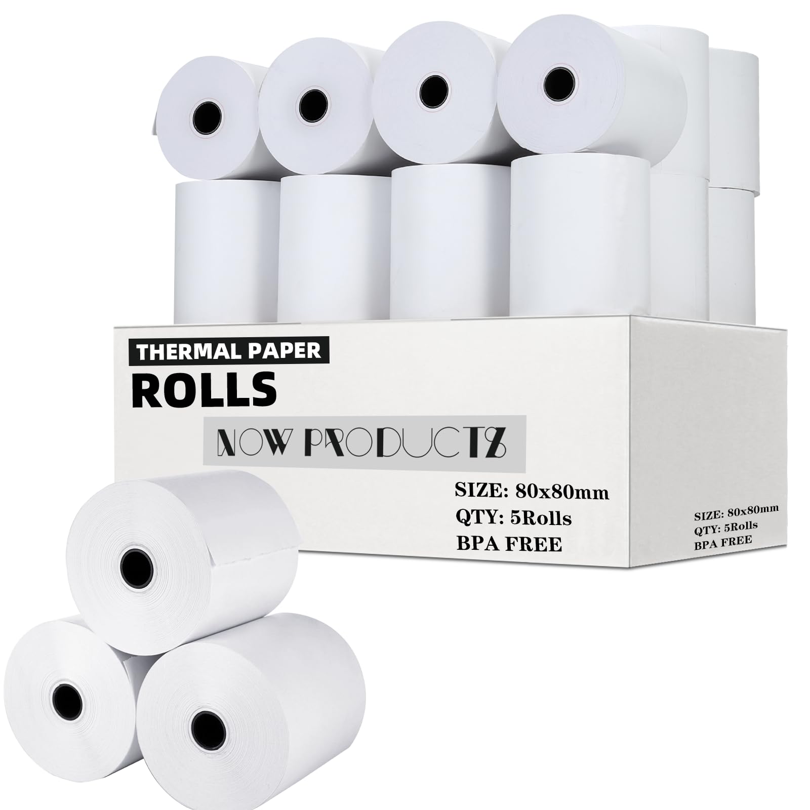 80 x 80 mm Till Rolls BPA Free Thermal Receipt Paper(5 Rolls) for PDQ Credit Card Machines, POS, Cash Register Great for Small Business Premium Quality White