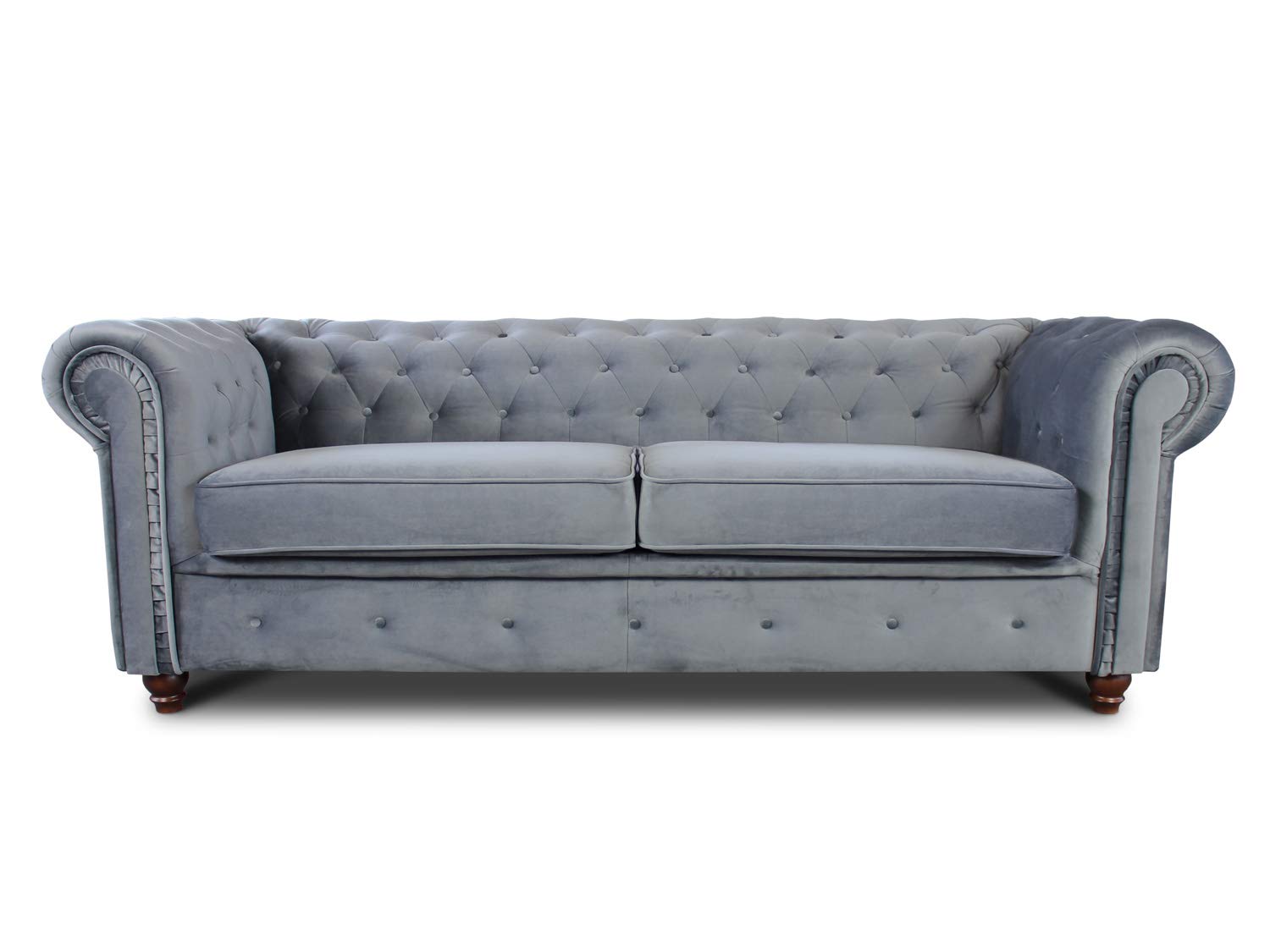 Sofnet - Sofa Chesterfield Asti 3-Sitzer (Grau, Velvet 10) | Couchgarnitur, Polstersofa, Glamour Design, Veloursstoff, Holzfüße, komfortabel für Wohnzimmer