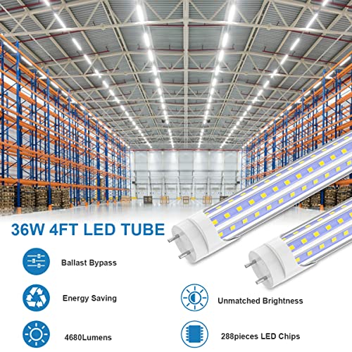 SHOPLED 4FT LED Tube Lights 36W (Equivalent 95W) 4680LM 6000K Type A+B D-Shaped Tube Double-end Power Replace T8/T10/T12 Fluorescent Lights Widely Used in Ceilings, Indoor Parking Lots and Gyms,4Pack