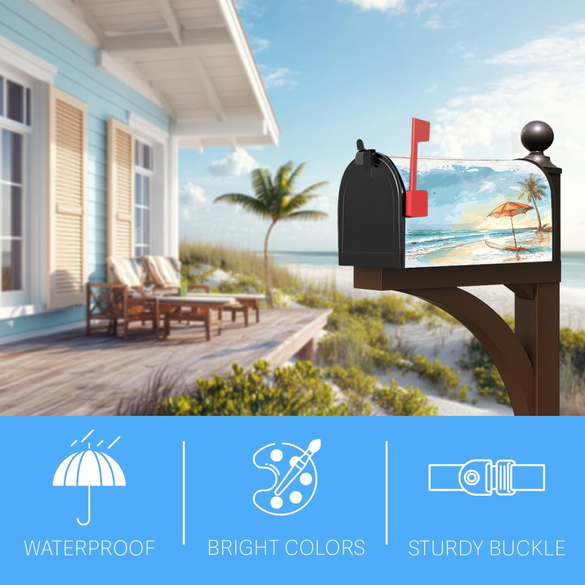 Summer Beach Coastal Mailbox Cover Waterproof Post Letter Box for Outdoor Garden Yard Decor Standard Size 18 X 21 Inch