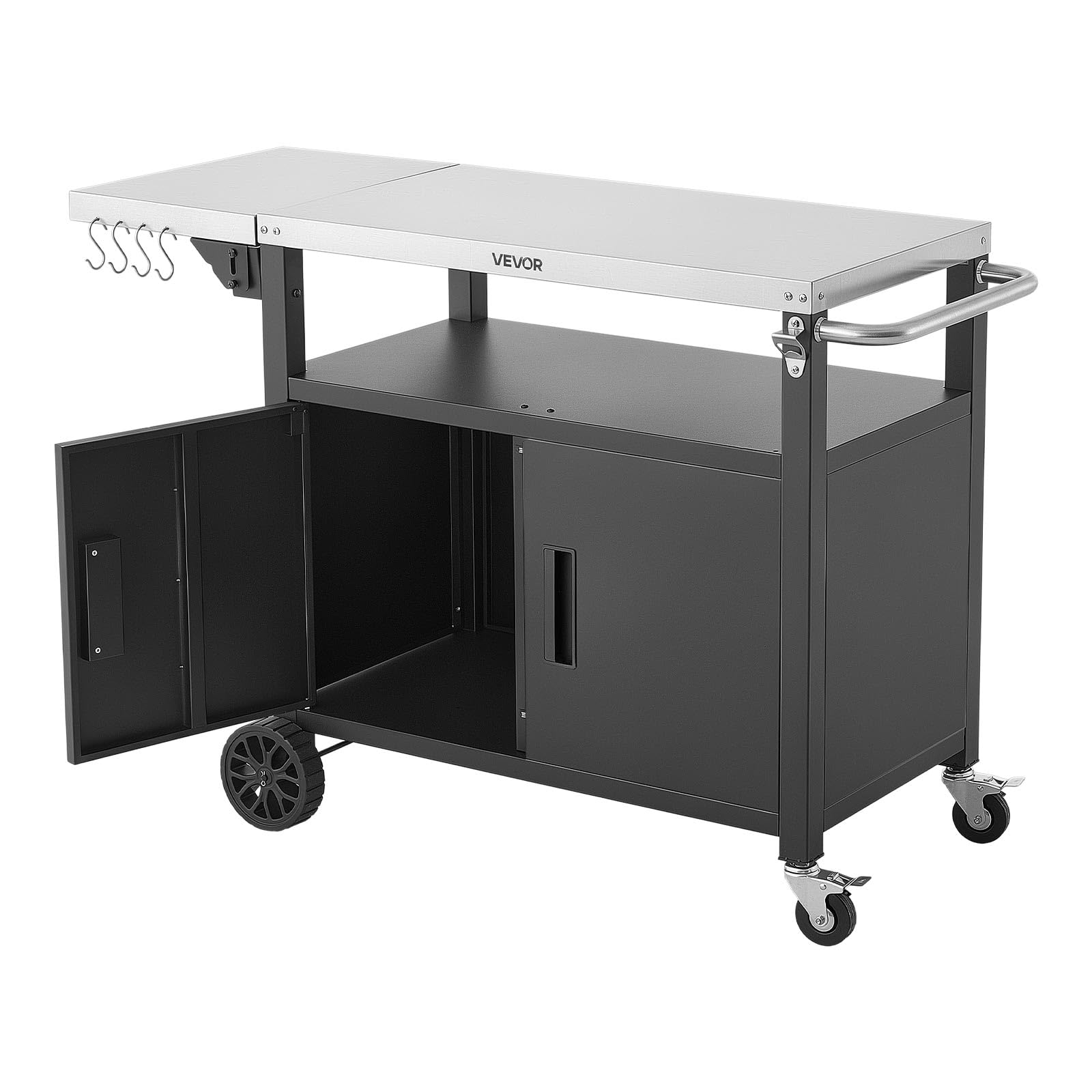 VEVOR Carrello per Barbecue da Esterno, Tavolo Carrello Portaoggetti Ripiano Preparazione Piatti Cibi 124 cm, Mobiletto con Ruote Impermeabile da Giardino Cortile Picnic Campeggio Isola Cucina