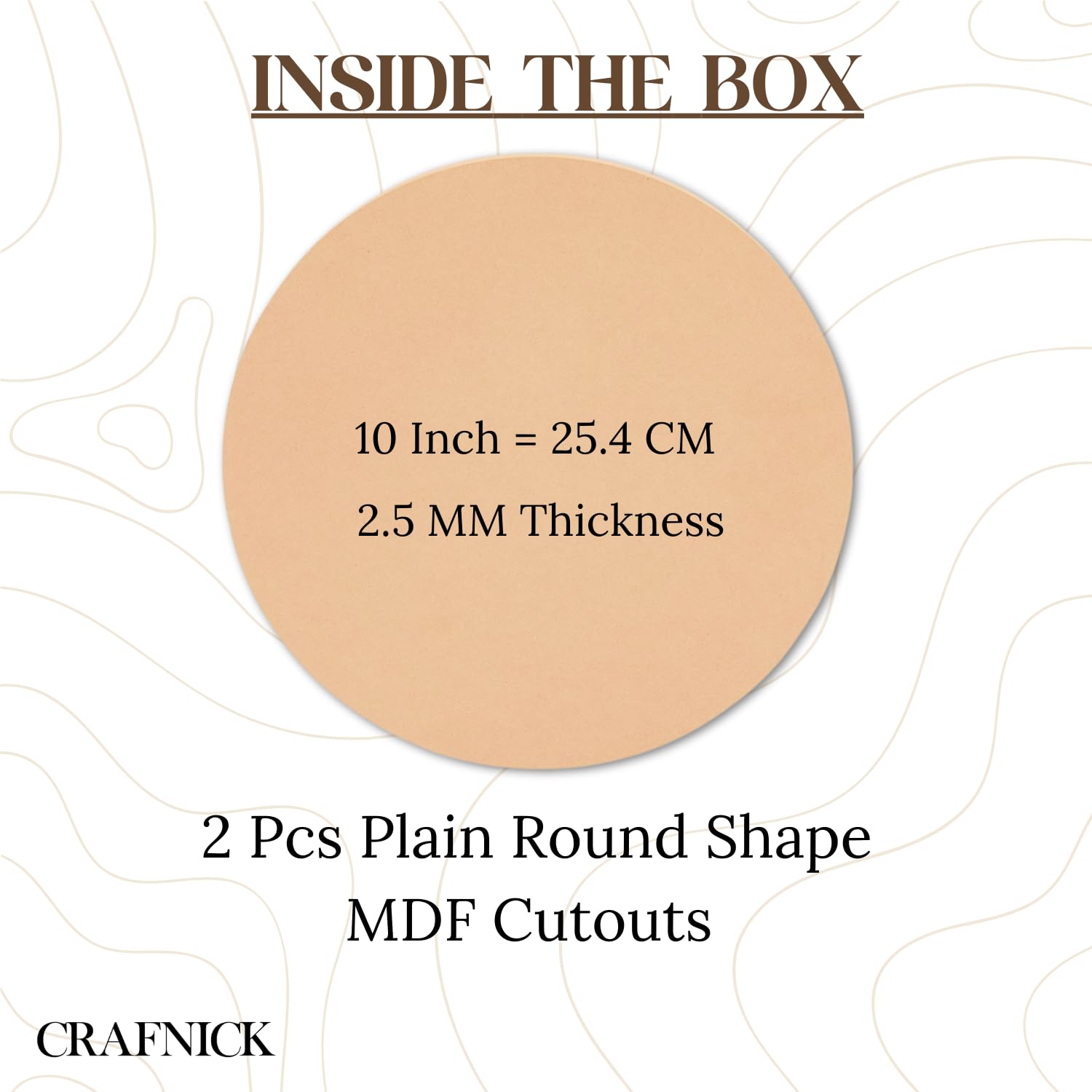 CRAFNICK® 10 inch Round MDF Board - 2.5mm | Plain MDF Cutouts for Art and Craft | Unfinished Round Wood Slices for Resin Art, Lippan, Mandala Painting | DIY Craft Materials Wooden (2) 2