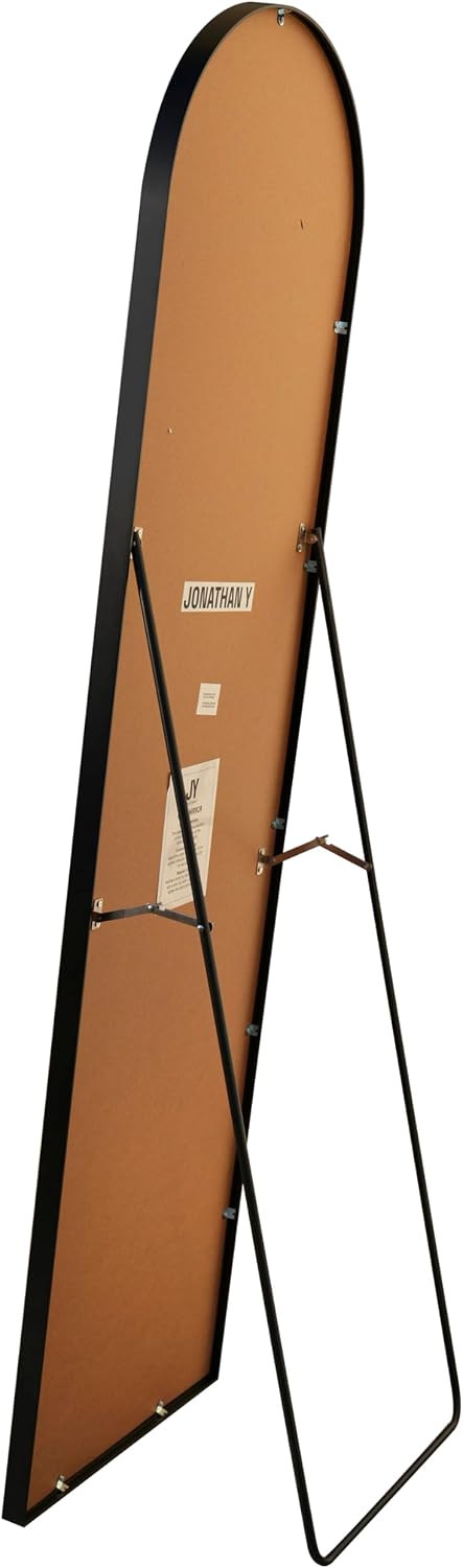 JONATHAN Y Adrian 16" x 59" Black Arched Full Length Mirror Metal Frame Floor Standing for Bedroom Entryway Dressing Area Living Space Large Body with Easel Back Modern Minimalist MIR206A