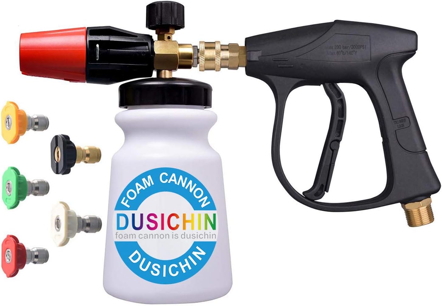 DUSICHIN DUS-218 Foam Cannon Snow Foam Lance Thick Foam Dispenser Pressure Washer Spray Gun Adjustable Nozzle 3000 PSI Jet Wash Adjustable Spray Nozzle Foam Maker 360 Degree Turning for Car Cleaning