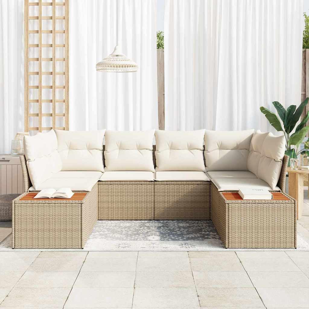 Sofa ogrodowa z poduszkami, 6-częściowy, beżowy i kremowy, polirattan, modułowa sofa outdoorowa na taras i do ogrodu, trwała
