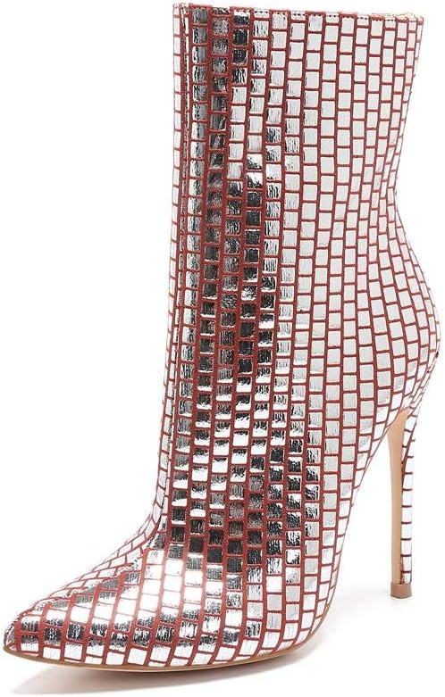 MACKIN J 181-35 Womens Fashion High Heel Ankle Bootie Pointed Toe Metallic Dress Short Boot Side Zipper Ankle High Boot
