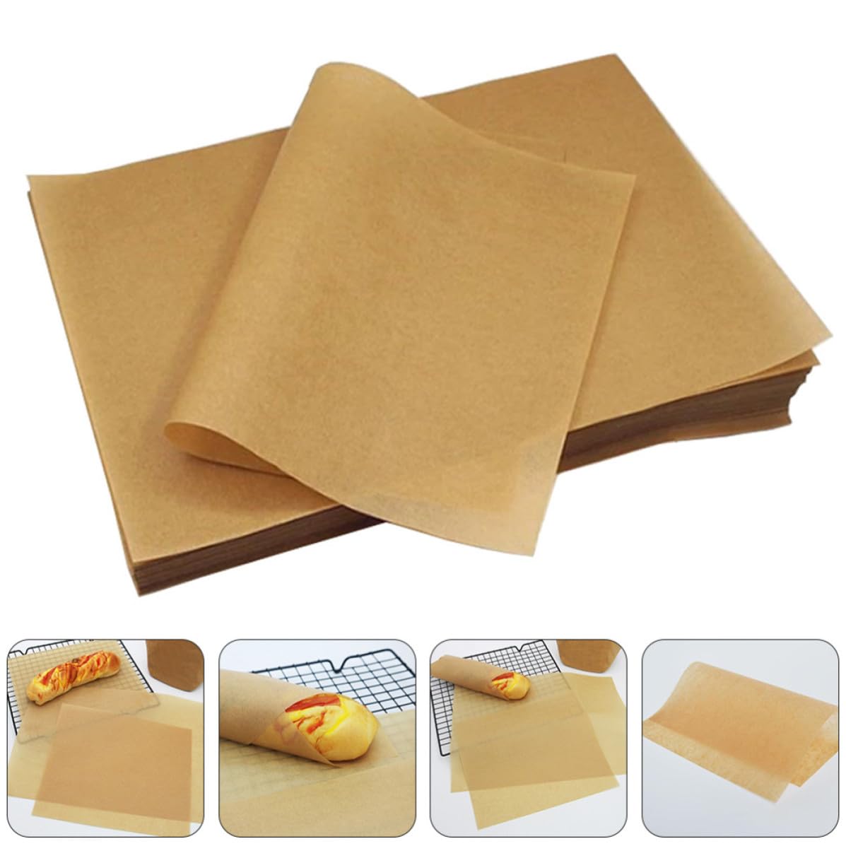 jojofuny Papel para Hornear de Cocina Marrón de Kraft, Antiadherente Alta Conductividad Térmica, 100 Hojas para Panaderías y Tiendas de Postres