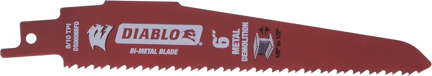 Diablo Bi-Metal Reciprocating Saw Blade for Thick Metal - 6" Length, Dual Tooth, 8/10 TPI, 5-Pack - DS0608BFD5