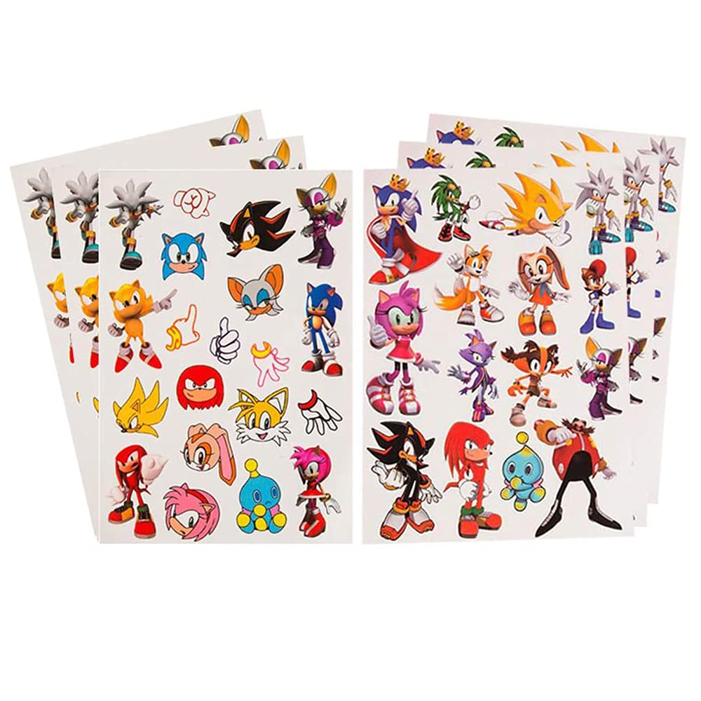 6 Sheets So_nic Temporary Tattoos Stickers for Kids Waterproof Tattoo Sticker Fake Tattoos Art Craft for Boys Girls Sonic Tattoos for Party Supplies Bithday Gift School Rewards