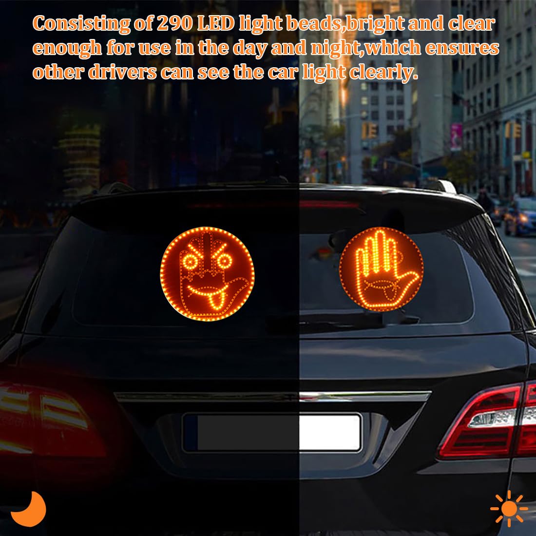 Lampe Gestuelle Pour Voiture Avec Télécommande - 176 LEDs, Piles AA - Geste Doigt D'honneur, Cœur, Pouce - Accessoire Fun - 4