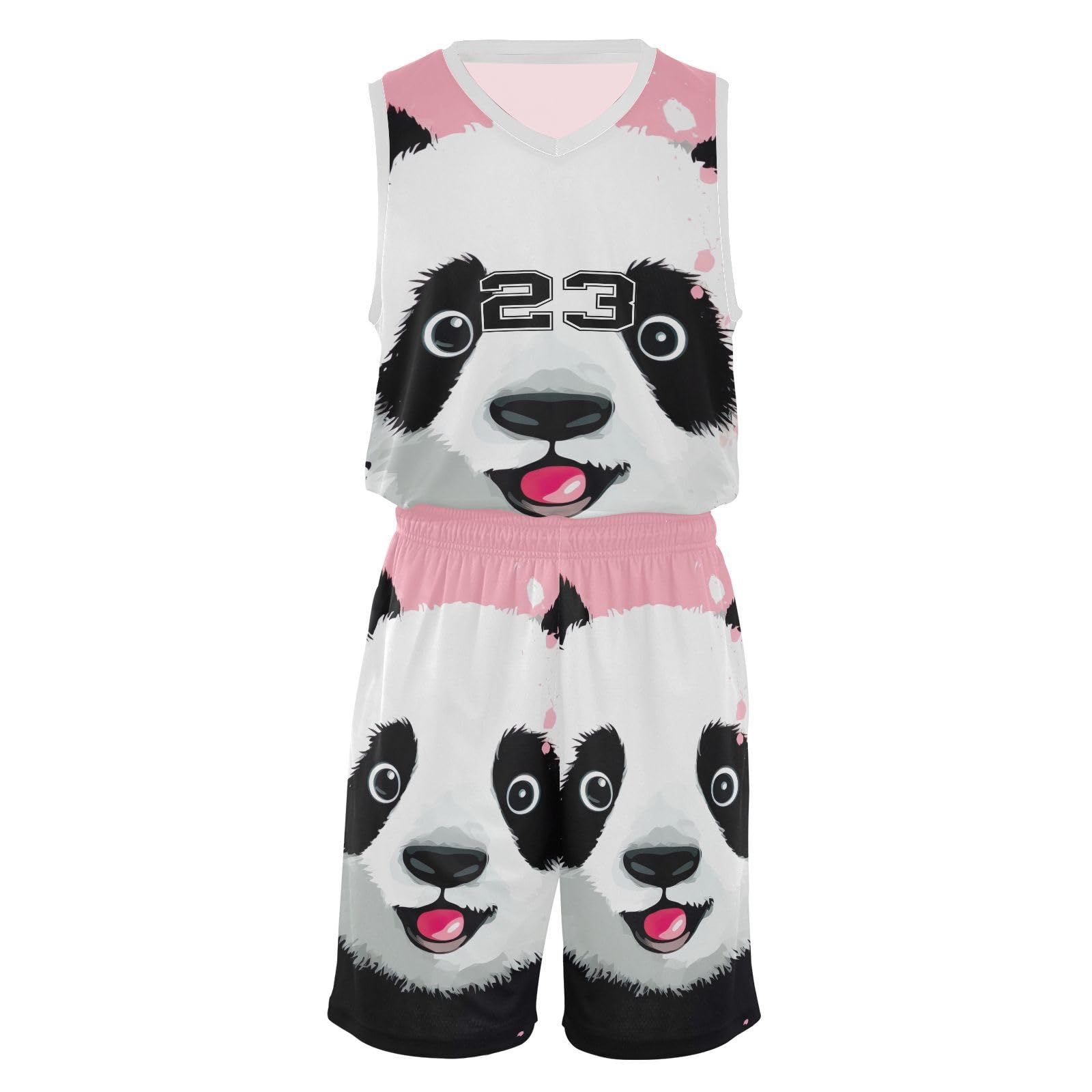 FLildon Surprise Panda Boys Basketball Jersey Set Tank Top Shorts Tracksuit Sport Training Suit for Kids, M