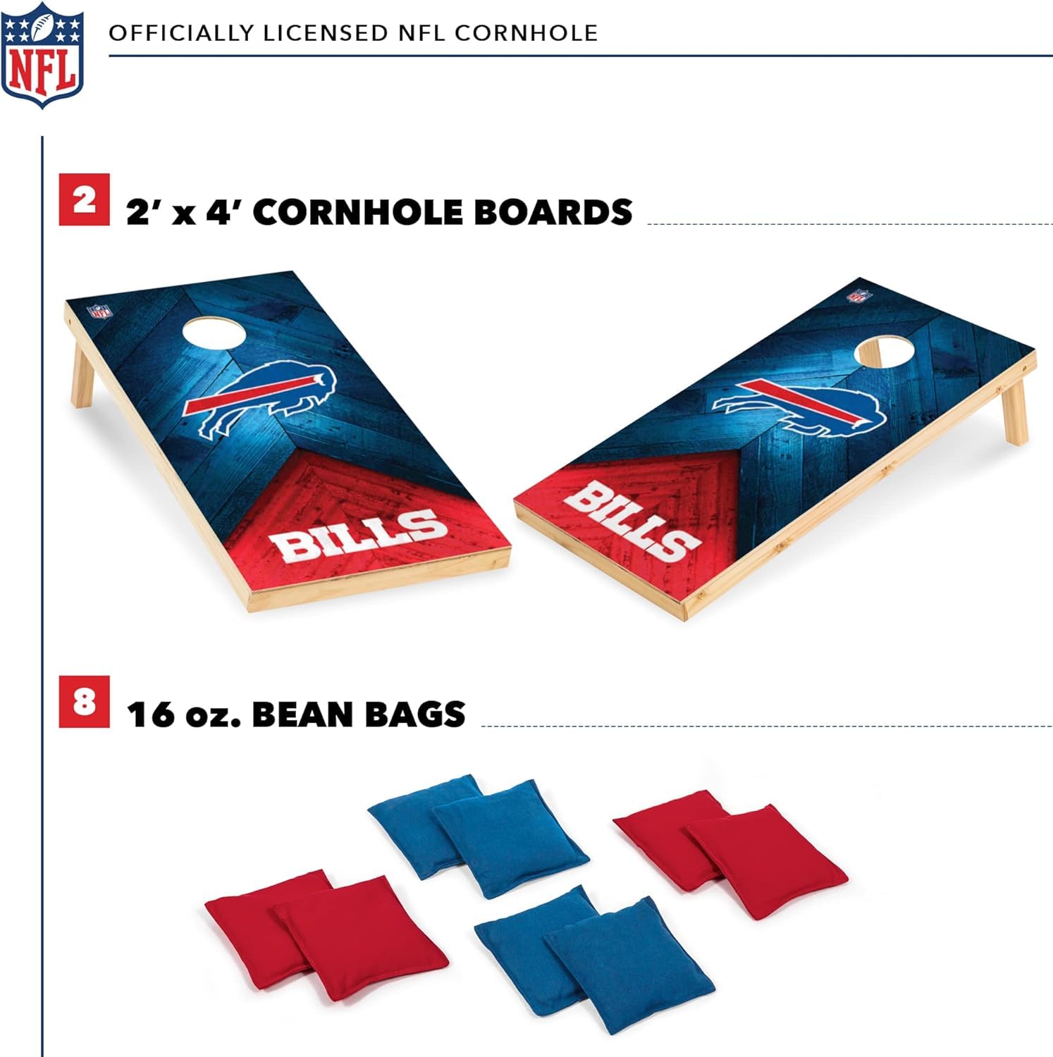 Wild Sports NFL Buffalo Bills 2' x 4' Regulation Size Solid Wood Cornhole Set with Direct Print HD Team Graphics