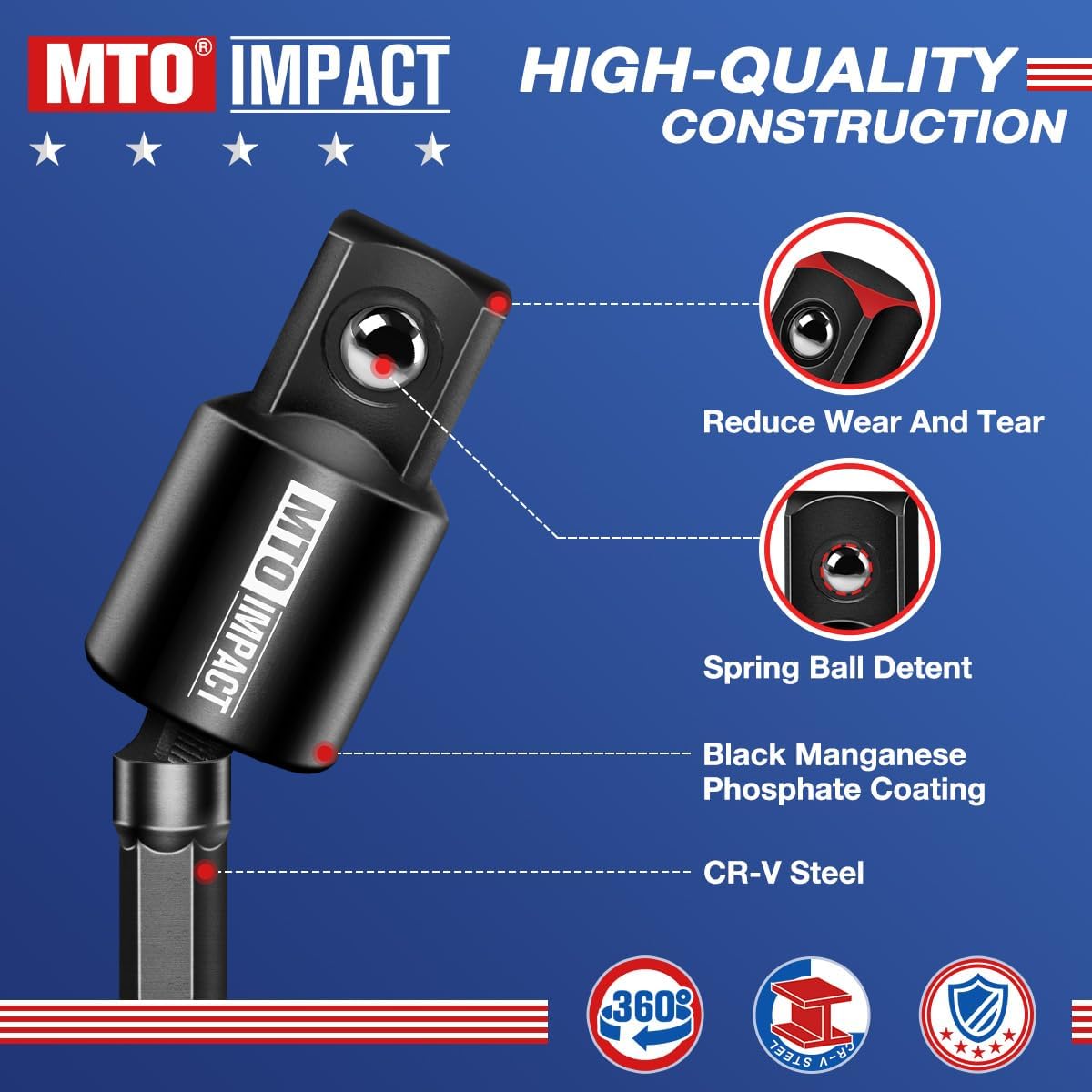 MTO 9PCS Impact Drill Socket Adapter Set, Universal Joint Socket Adapter, 1/4” Hex Shank Drill Wrench Adapter, 1/4" 3/8" 1/2" Drive for for Automotive & DIY, 2.6” to 6” Length, CR-V Steel