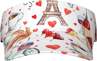 XIXIAN Love Paris Tower Bicycle Heart Printed Adult Sunscreen Visor Cap Lightweight and Breathable Adult Sun Visor Empty top hat Versatile Outdoor hat Black
