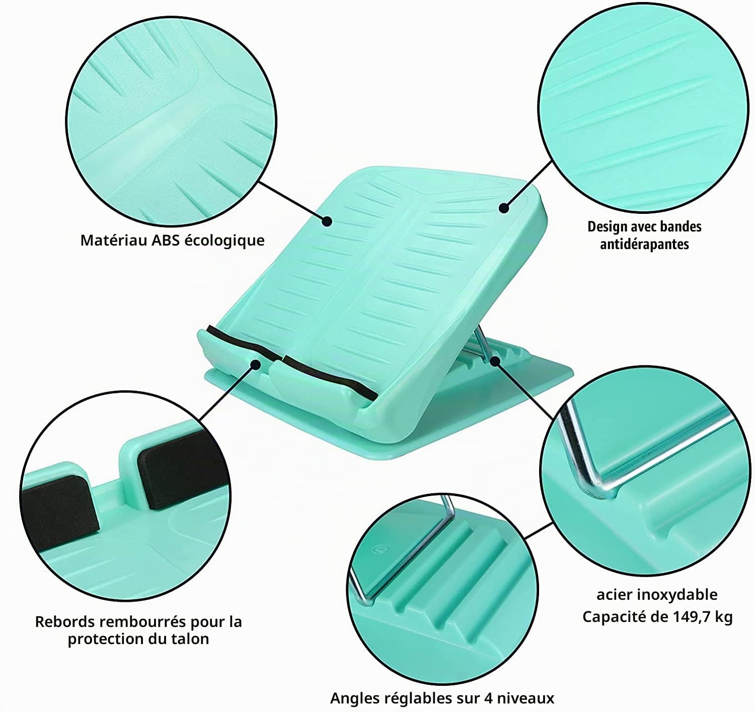 Slant Board étirement mollet cheville planche inclinée réglable, planche pour étirement mollet jambe muscle et cheville tendon d'Achille, conseil thérapie pour fasciite Plantaire - max 150 kg