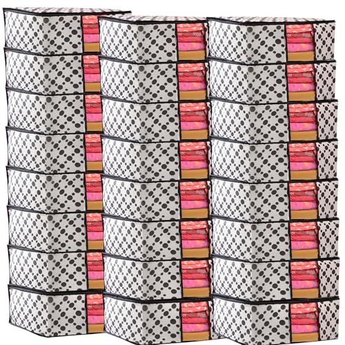 Image of Non-Woven Saree Covers with Zipper & Transparent Window | Clothes Storage Bags for Wardrobe Organization | White Dustproof Garment Storage box with Black Dot for Sarees and Clothes (Pack of 24)