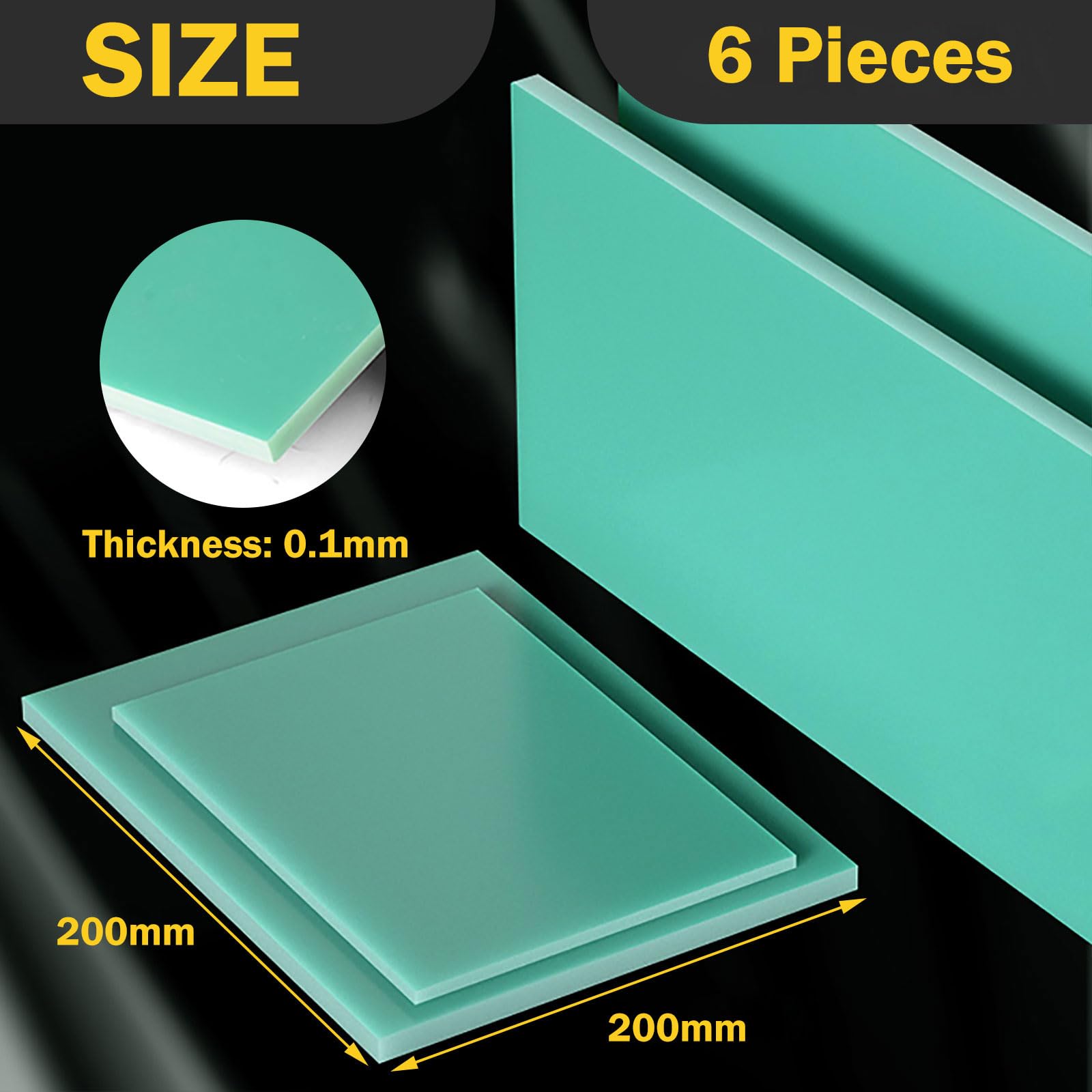 Feuille de fibre de verre FR4 vert d'eau 6 pièces, panneau isolant en résine époxy Ultra-mince(200x200x0.1mm)
