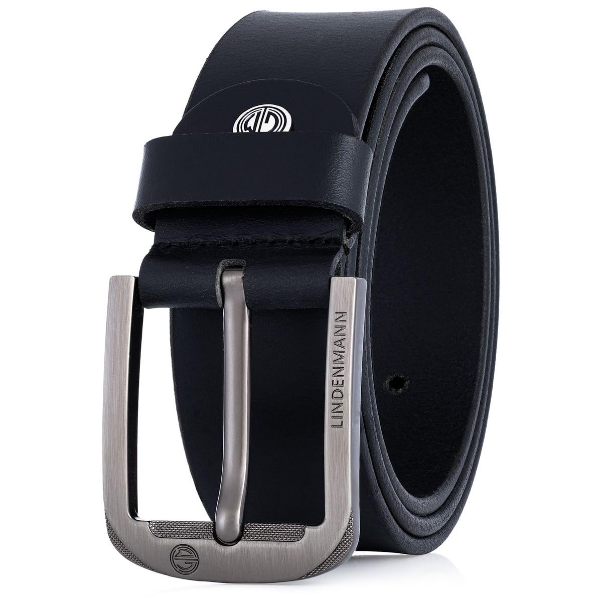 Lindenmann Cintura in pelle da uomo, cintura in pelle pieno fiore per jeans, nera