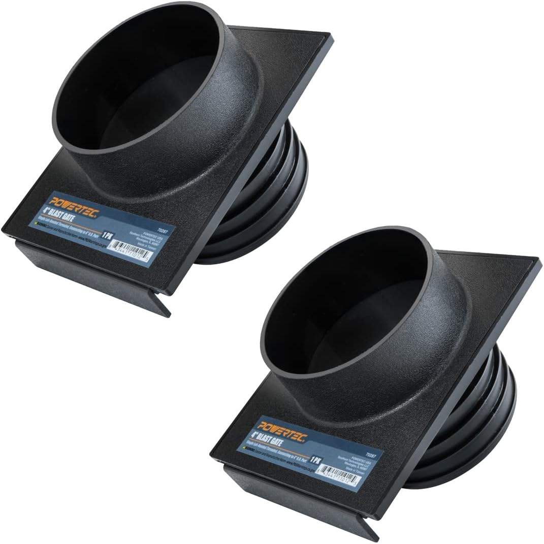 PowerTec 70287-P2 4" Single Left-Handed Threaded Connecting to 4" O.D. Port, 2 PK, Black, 4" Blast Gate